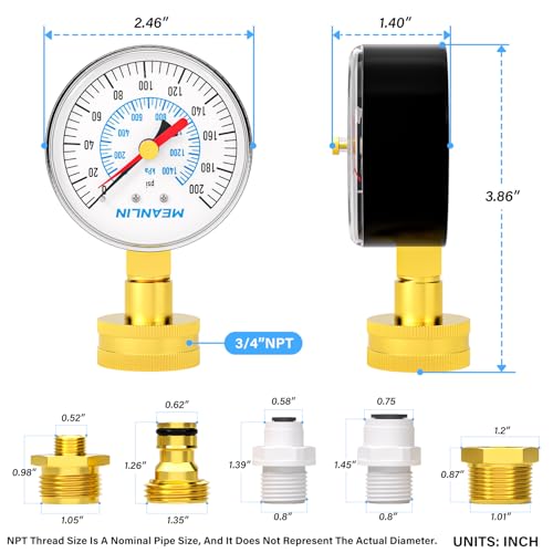 0~200Psi 3 4" Female Water Pressure Kit Plus 5 adapters