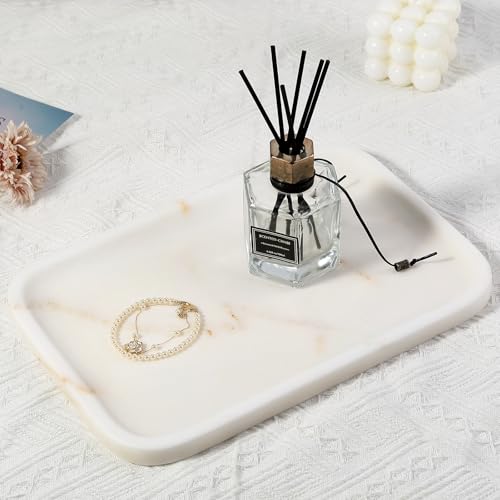 Marble Tray 12"x8" Natural Marble Vanity Tray for Countertop Bathroom Kitchen Dresser