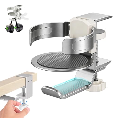 Aluminum Under Desk Cup Holder with Headphone Hook & Cable Clip