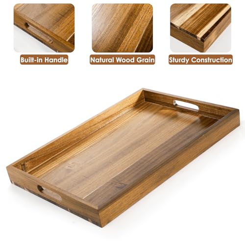 2 Pack 17 x 12 Inch Acacia Wood Serving Tray with Handles (2 Count)