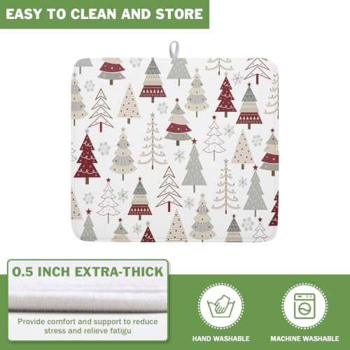 Christmas Tree Dish Drying Mat for Kitchen Counter Christmas Pine Tree Dish Drying Mat 16x18 Inch Geometric Winter Dish Draining Mat Absorbent Reversible Dish Pad Kitchen Accessories Table Protector