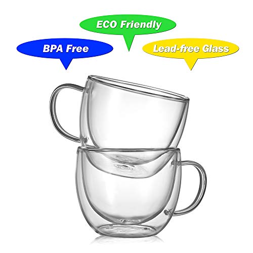 8oz Double Wall Glass Coffee Mugs (4 Count)