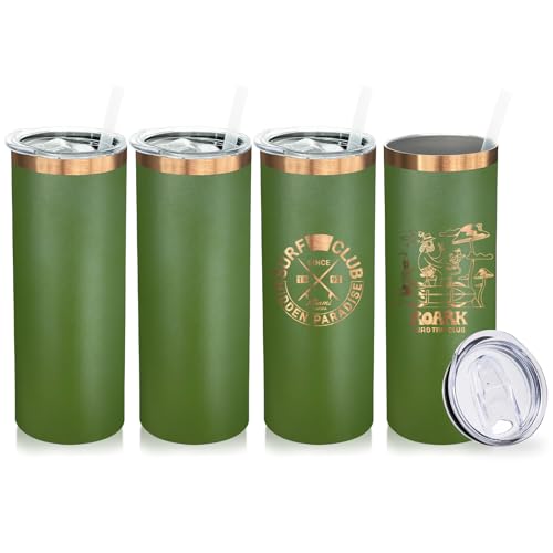 20 oz Skinny Tumblers Bulk with Lids and Straws Army Green (4 Count)