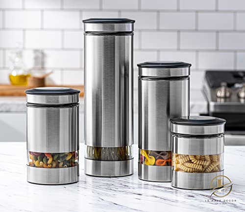 Airtight Glass Canister Set of 4 with Stainless Steel Sleeve for Kitchen Counter (4 Count)