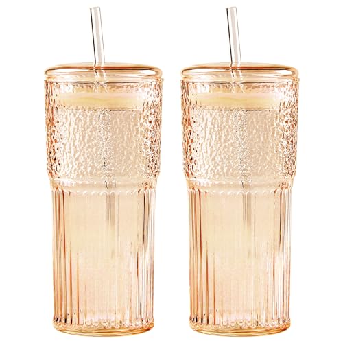 Glass Cups with Lids and Straws (2 Count)