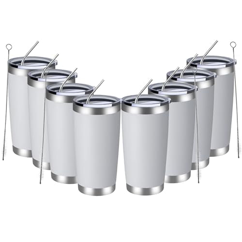 20oz Tumbler 8 Pack Double Wall Vacuum Insulated Travel Mug Bulk (8 Count)