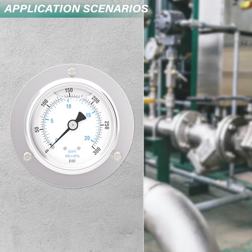 0 300PSI Panel Mount Front Flanged Glycerin Filled Pressure Gauge