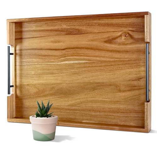 22 Inches Wooden Serving Tray with Handles