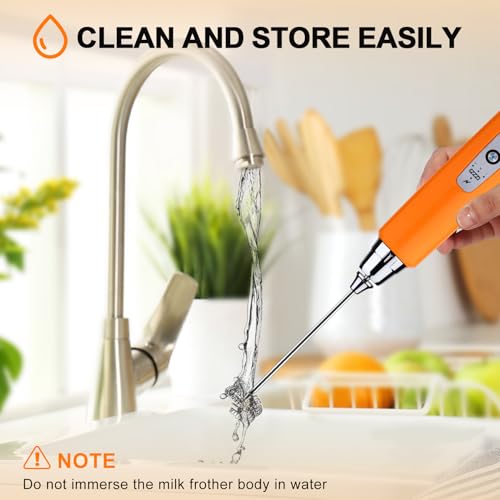 Fluorescence Orange Handheld Milk Frother Wand for Coffee