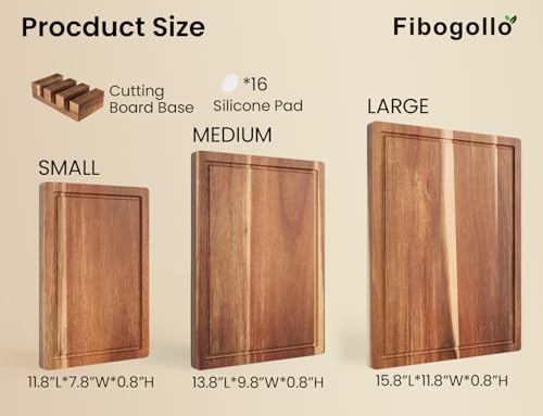Set of 3 Large Acacia Wood Kitchen Cutting Boards with Holder (3 Count)