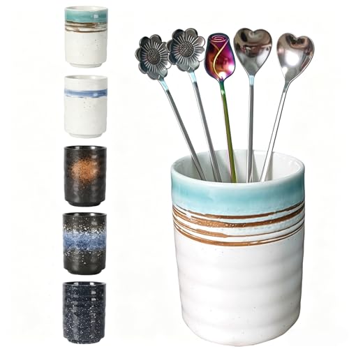 Stoneware Coffee Bar Utensil Holder Tea & Coffee Spoon & Stirrer Holder for Stir Stick Straw Teaspoon Holder Espresso Spoon Cup Small Utensil Jar