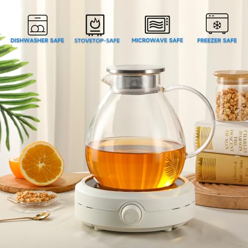 68OZ 2000ML One Touch Glass Teapot with Stainless Steel Filter Lid