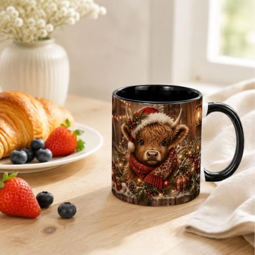 Rustic Christmas Highland Cow Coffee Mug