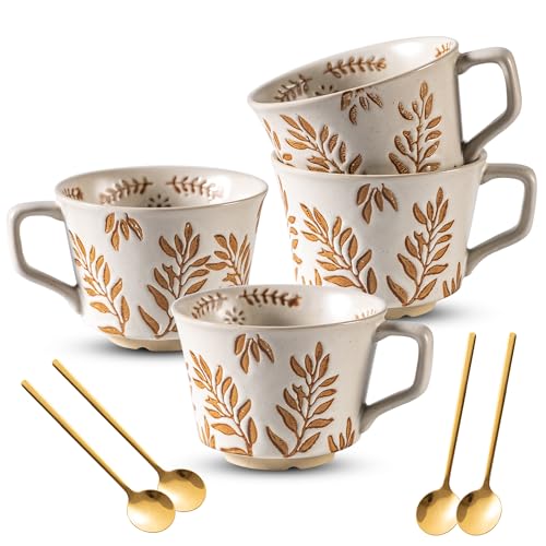 Coffee Mugs Set of 4 with Gold Spoon