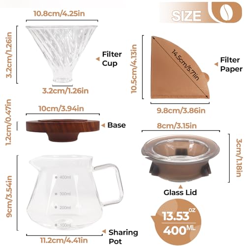 Pour Over Coffee Maker 400ml Borosilicate Glass Drip