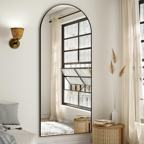 24"x65" Black Arched Floor Full Length Dressing Body Mirror