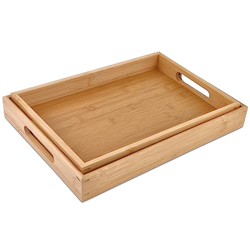 Bamboo Dinner Food Trays for Eating On Couch Party Platters for Serving Food Decorative Tray for Kitchen Counter Rectangle