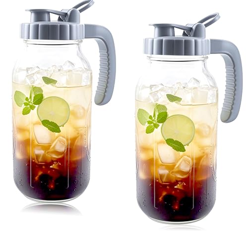 64 Oz Glass Mason Jar Water Pitcher With Lid Wide Mouth Sun Tea Pitchers (2 Count)