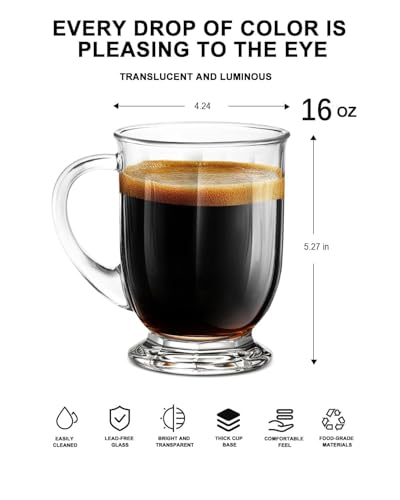 Clear Glass Coffee Mugs Set of 4 (4 Count)