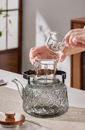 Stovetop Safe Glass Teapot with Malus Spectabilis Pattern Removable Infuser Fine Borosilicate Tea Pot perfect for Fruit Flowering Tea Canister Premium Quality Tea Kettle Gift