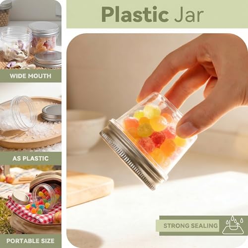 4 oz Plastic Small Mason Jars and Small Plastic Jars with Lids (40 Count)