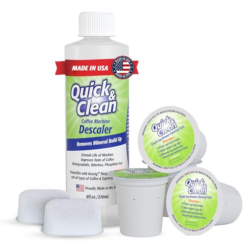 4 Pack Cleaning Cups with Descaler and Filters Bundle (32 Fl Oz)