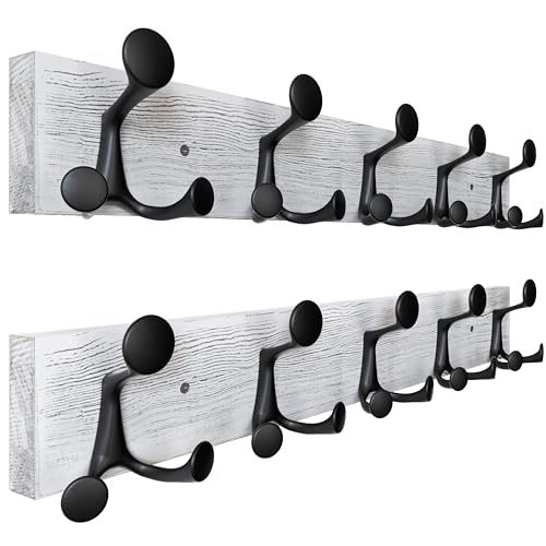24 Inch Wood Coat Rack Wall Mount with 5 Triple Hooks (2 Count)