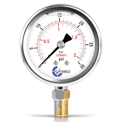 Carbo 30 PSI Liquid Filled Pressure Gauge with NIST Traceable Certificate