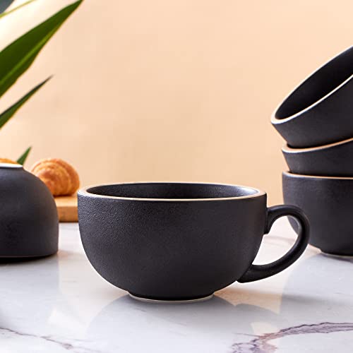 Set of 6 Cups Vintage Design 12 oz Professional Barista Ceramic Latte Art Cappuccino Cups Set (6 Count)