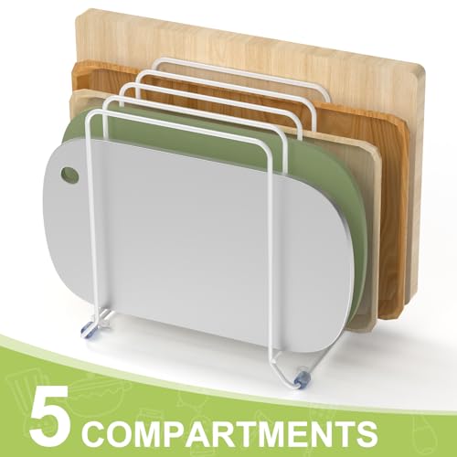 2 Pack-X-Large Kitchen Cabinet Organizer - Storage Tray Organizer Rack for Kitchen Cabinet - Divided Holder with 5 Slots for Skillets, Cutting Board, Baking Sheets- (White) (2 Count)