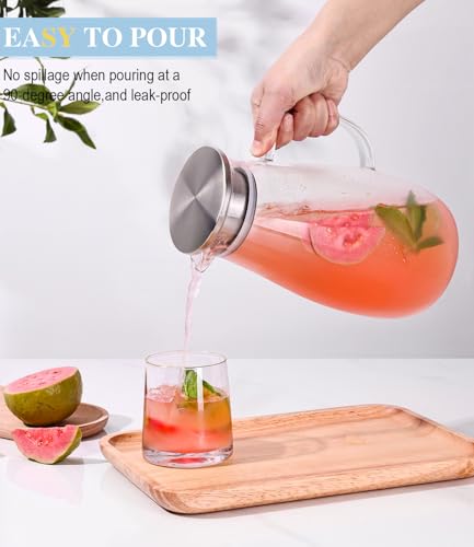 64oz Glass Borosilicate Pitcher with Lid and Handle for Fridge
