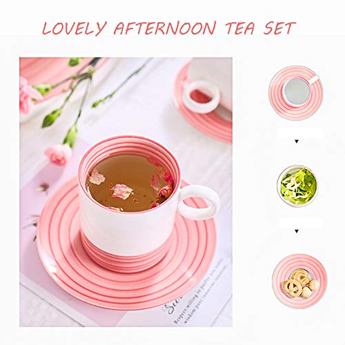 Utility Tea Set for Adults Tea Cup and Saucer Sets of 6 Afternoon Tea Set Pink Teapot Coffee Cup Set with Tea Tray Gift for Mother's Day Teapots