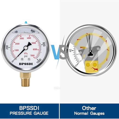 0 1000 Psi Glycerin Liquid Filled Hydraulic Pressure Gauge