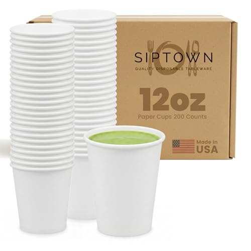 Paper Cups 12 oz 200 Pack for Coffee & Tea Made in USA (200 Count)