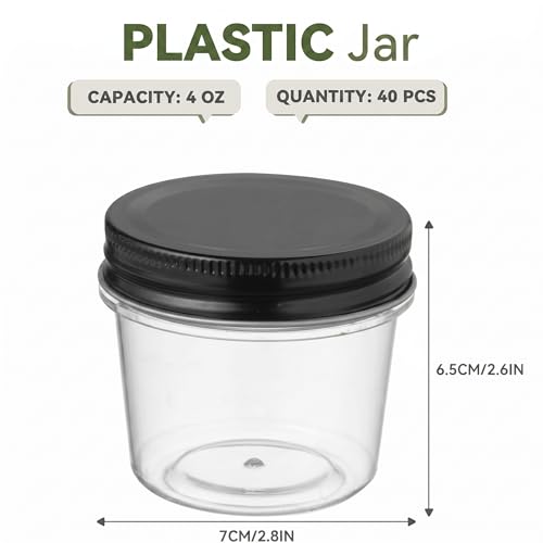 4 oz Plastic Small Mason Jars and Small Plastic Jars with Lids (40 Count)