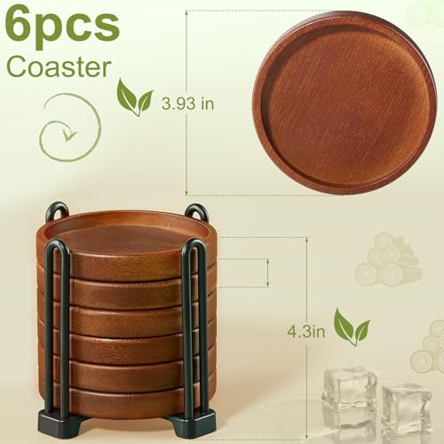 Set of 6 Wooden Coasters with Holder