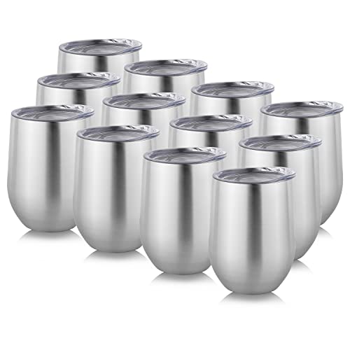 Stainless Steel Wine Tumbler Bulk with Lid (12 Count)