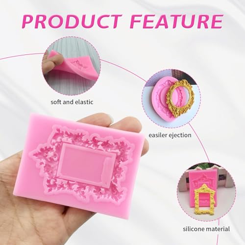 4 Pcs Baroque Style Photo Frame Silicone Molds (4 Count)