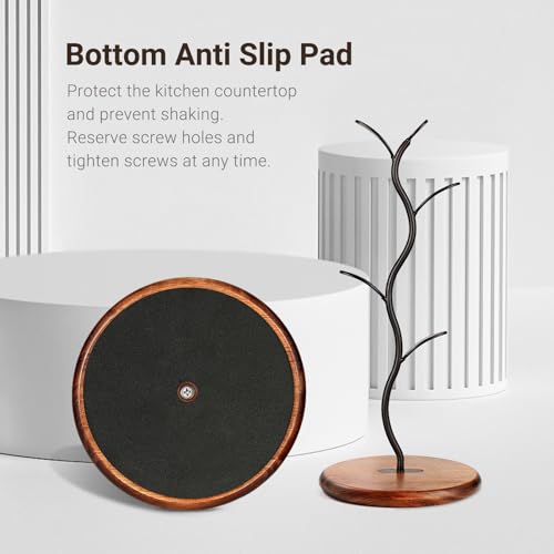 Sturdy Countertop Mug Tree with Solid Wood Base