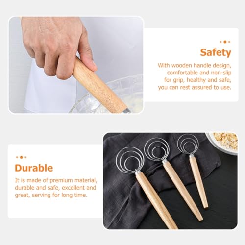 Danish Dough Whisk with Dough Scraper 10" Dutch Bread Whisk Bread Mixer Stainless Steel Dutch Bread Dough Whisk with Wooden Handle Dutch Whisk Baking Tools for Sourdough