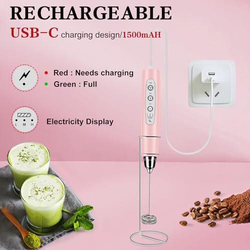 Milk Frother Wand Rechargeable Handheld Whisk Coffee 3 Speed Adjustable