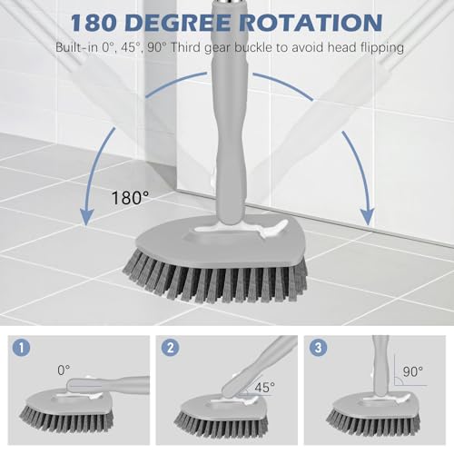 4-in-1 Tile Tub Floor Scrubber with V-Shaped Grout Brush, Gray