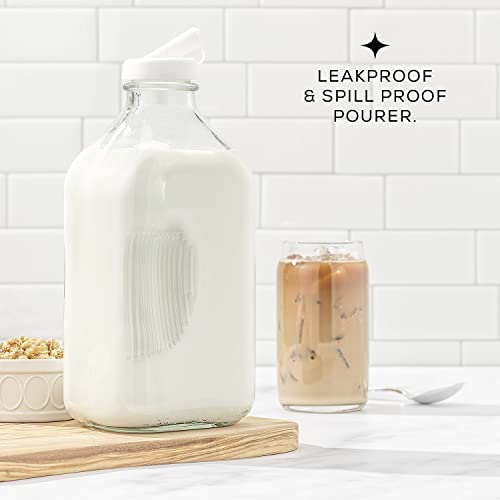 Glass Milk Bottles with Lids and Pourer (3 Count)