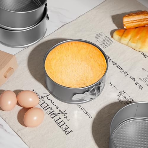 4 Pcs 6 Inch Non Stick Springform Pan with Removable Bottom Carbon Steel Round Springform Cheesecake Pan with Stainless Steel Spring Buckles for Baking Kitchens Restaurant (4 Count)