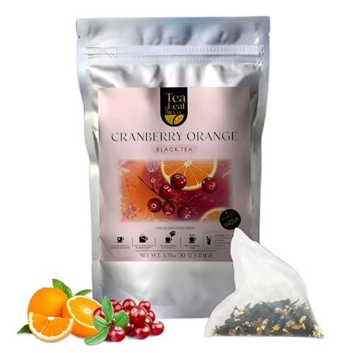 Tealeaf & Co. Cranberry Orange Black Tea Bags Blended with Fresh Herbs and Spices (7.055 Ounce)