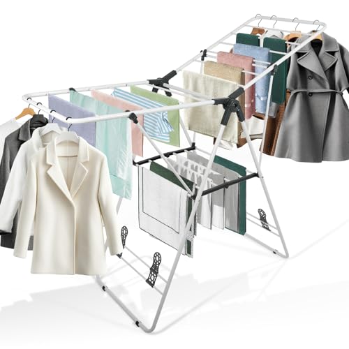Clothes Drying Rack Foldable Metal Laundry Drying Rack White