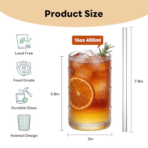 Large Hobnail Drinking Glasses Set of 6 (6 Count)