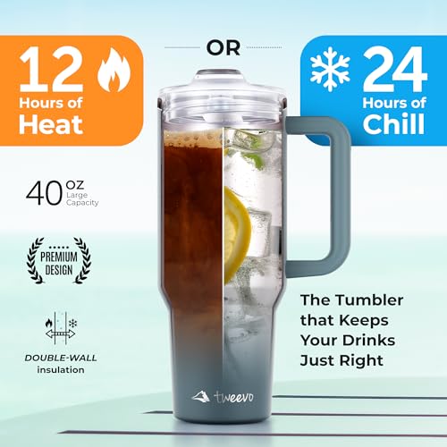40 oz Tumbler With Handle and Straw Made of Stainless Steel