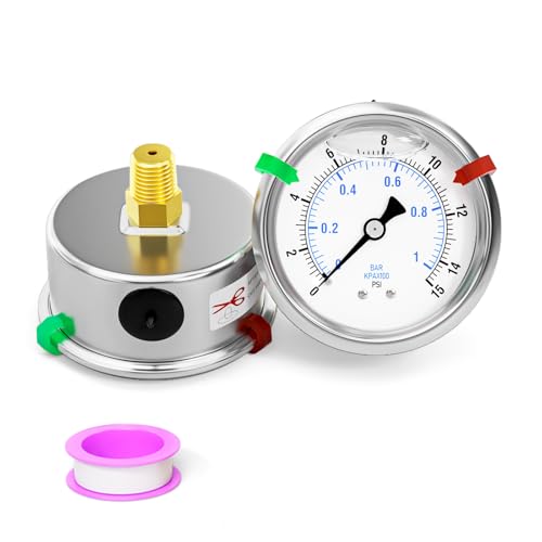 0 15psi Stainless Steel Glycerin Liquid Filled Pressure Gauge 1