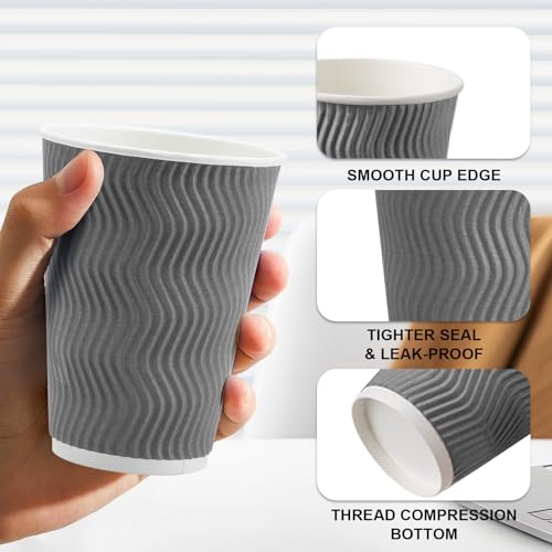 500 Pack 12 oz Coffee Cups Disposable Insulated Paper Cup Gray (500 Count)